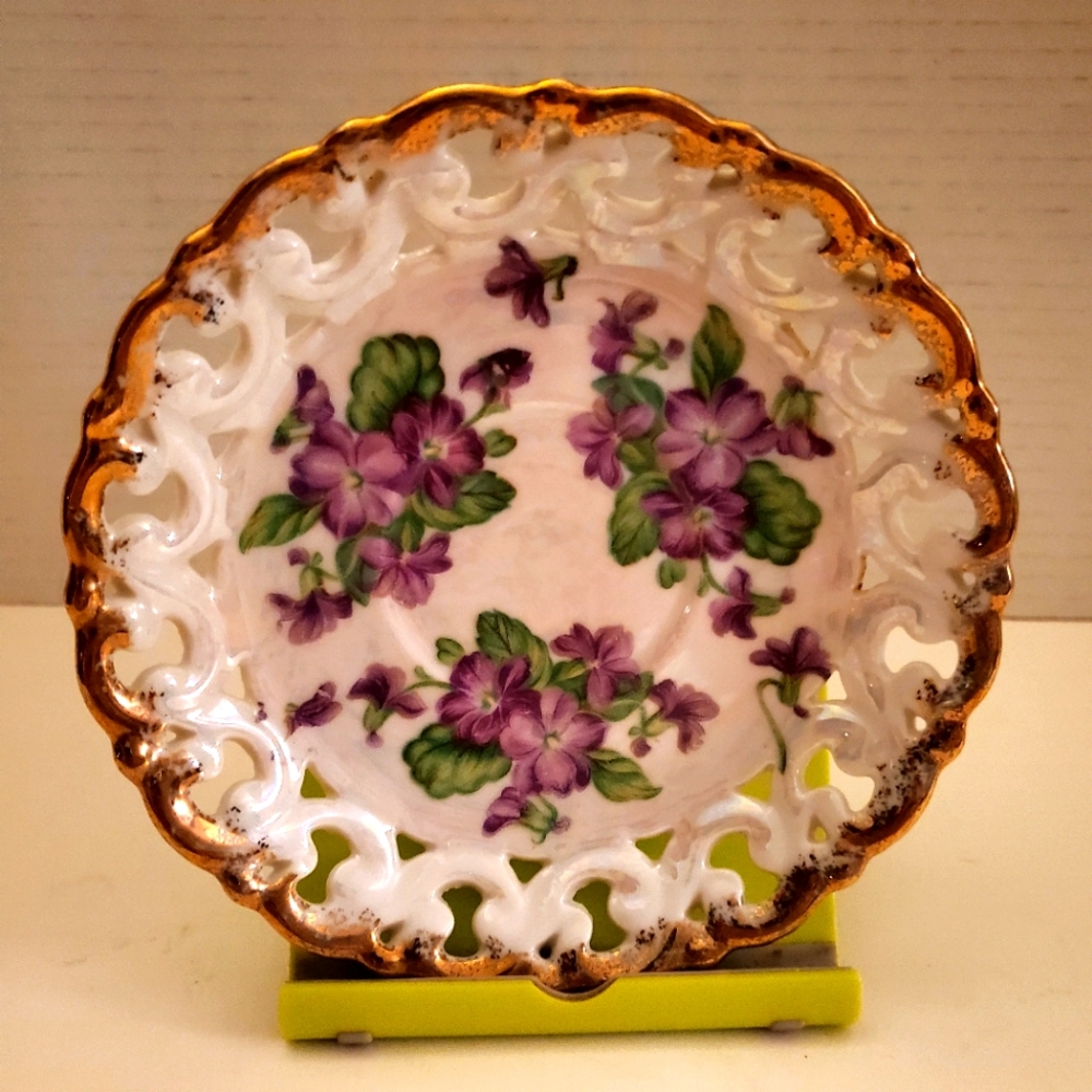 Vintage Shafford Hand Painted in Japan Violets Bone China Saucer